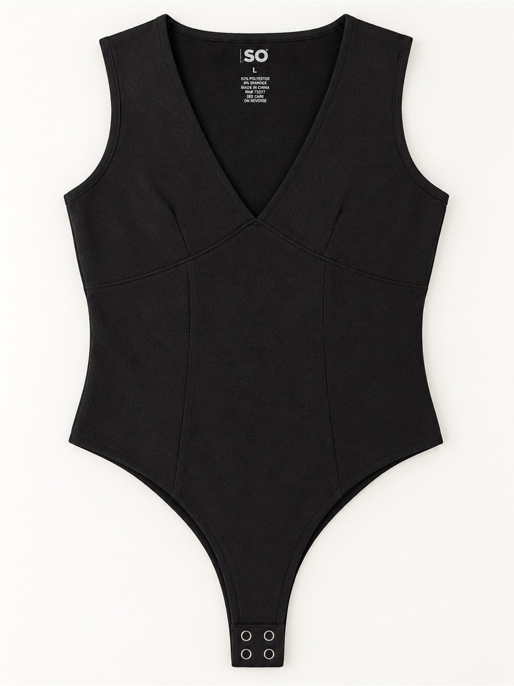 Black Women’ Bodysuit in Size L, Deep-V front.